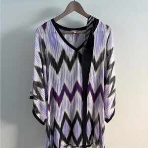 Calypso Lavender Chevron V-Neck Dress w/ Black Slip & Silk Belt